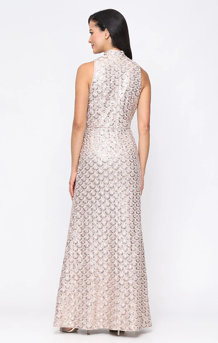 Petite - Embroidered Sequin Gown with Stand Collar - Image 3
