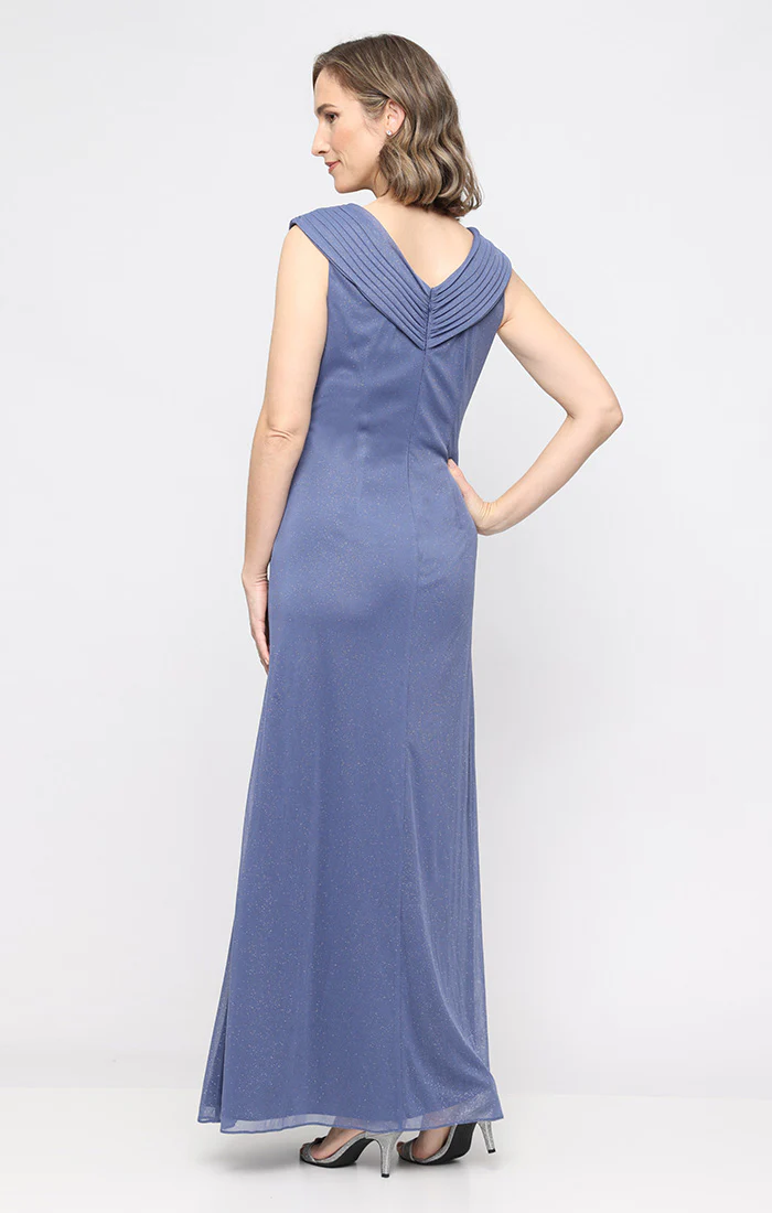Glitter Mesh Dress with Portrait Collar Neckline - Image 3