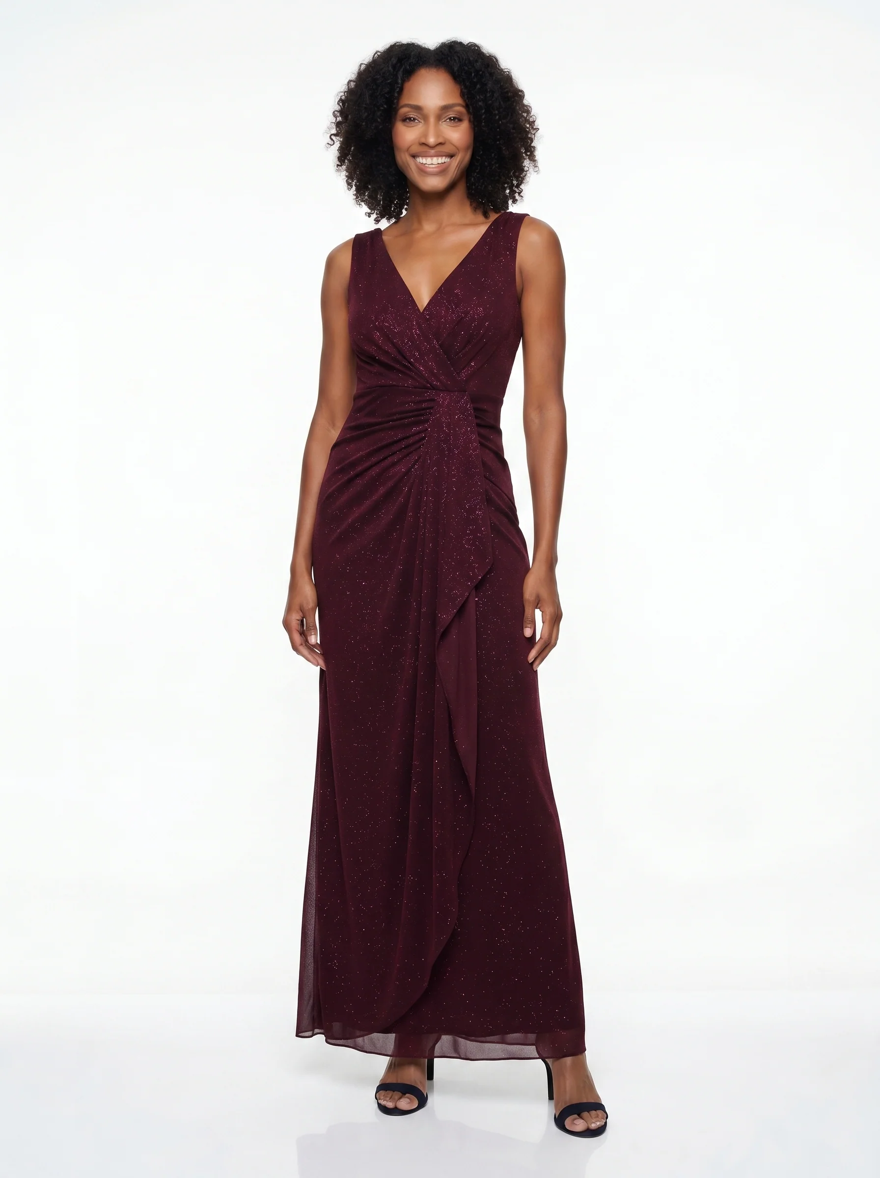 Petite Long Sleeveless Glitter Mesh Dress - Image 4