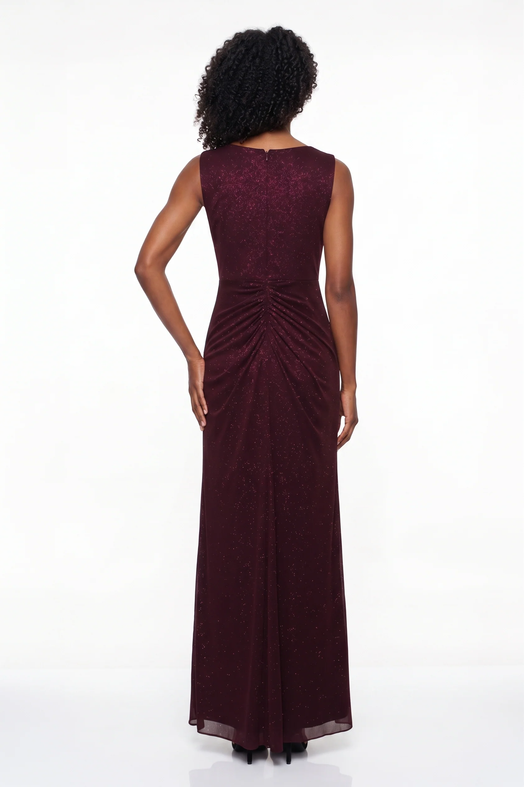 Petite Long Sleeveless Glitter Mesh Dress - Image 5