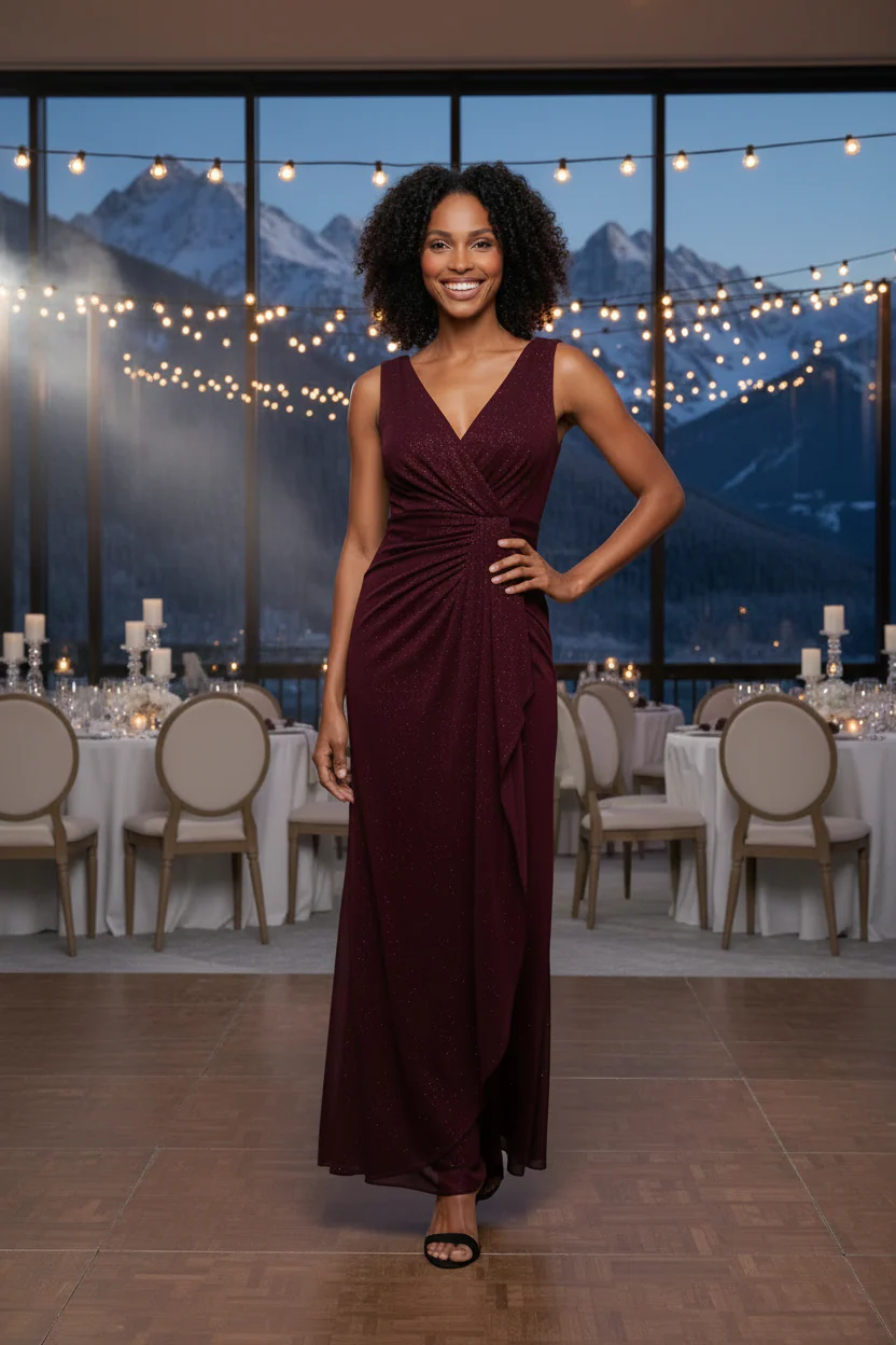 Petite Long Sleeveless Glitter Mesh Dress - Image 6