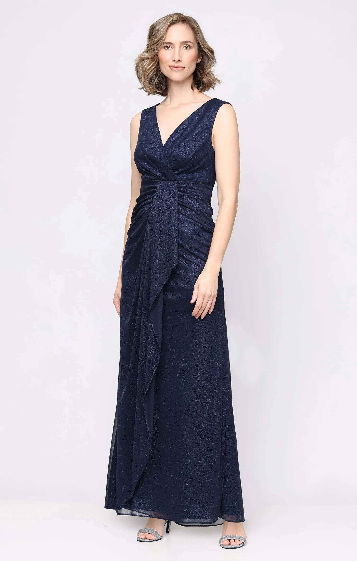 Plus Long Sleeveless Glitter Mesh Dress