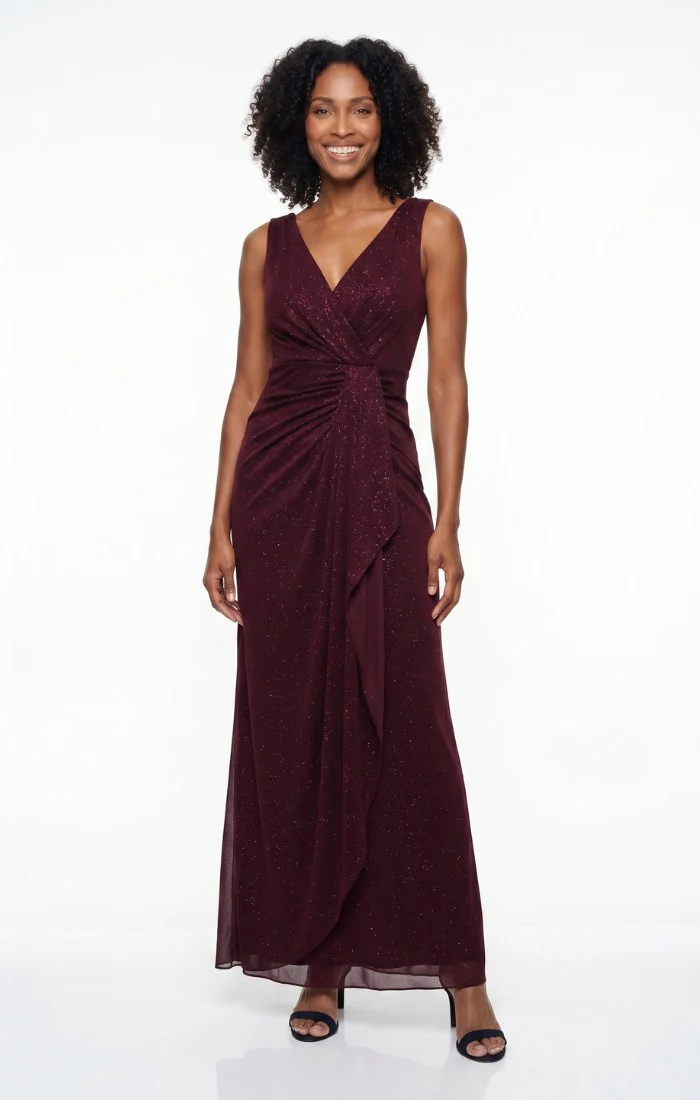 Long Sleeveless Glitter Mesh Dress - Image 4
