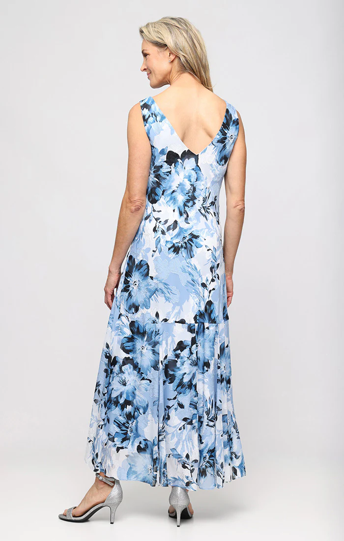 Regular - Sleeveless Printed Burnout Chiffon Dress with Cowl Neckline - Image 4