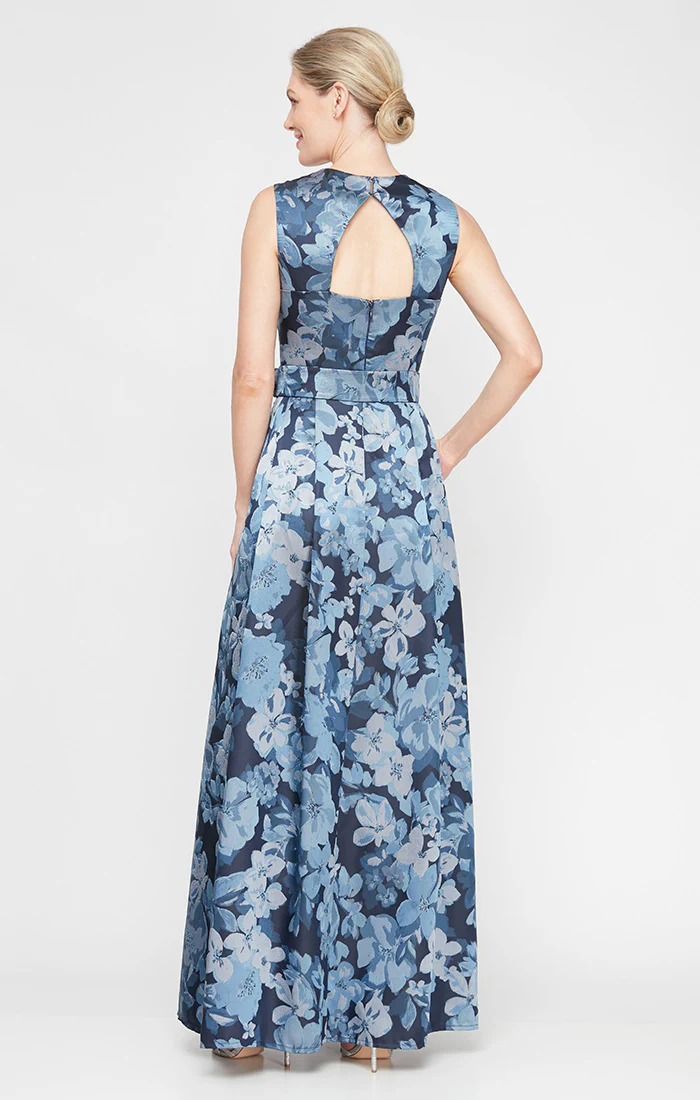 Regular - Sleeveless Printed Jacquard Dress with Square Neckline and Structured Belt - Image 2