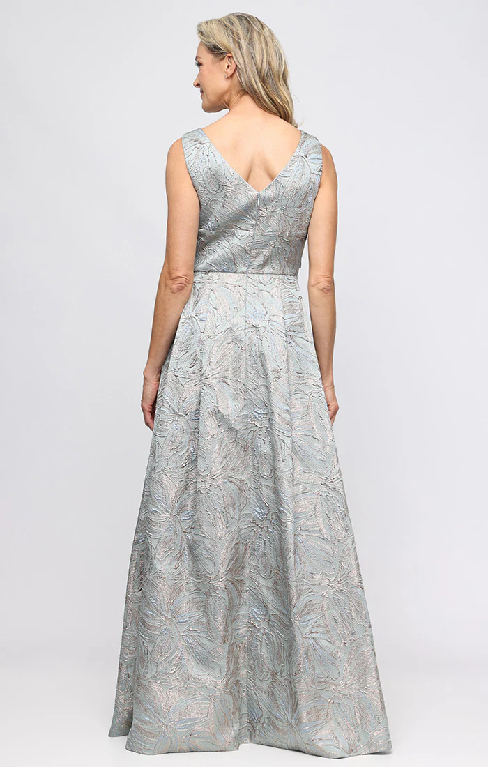Sleeveless Printed Jacquard Dress with Ruched Tie Waist Detail and Front Slit - Image 3