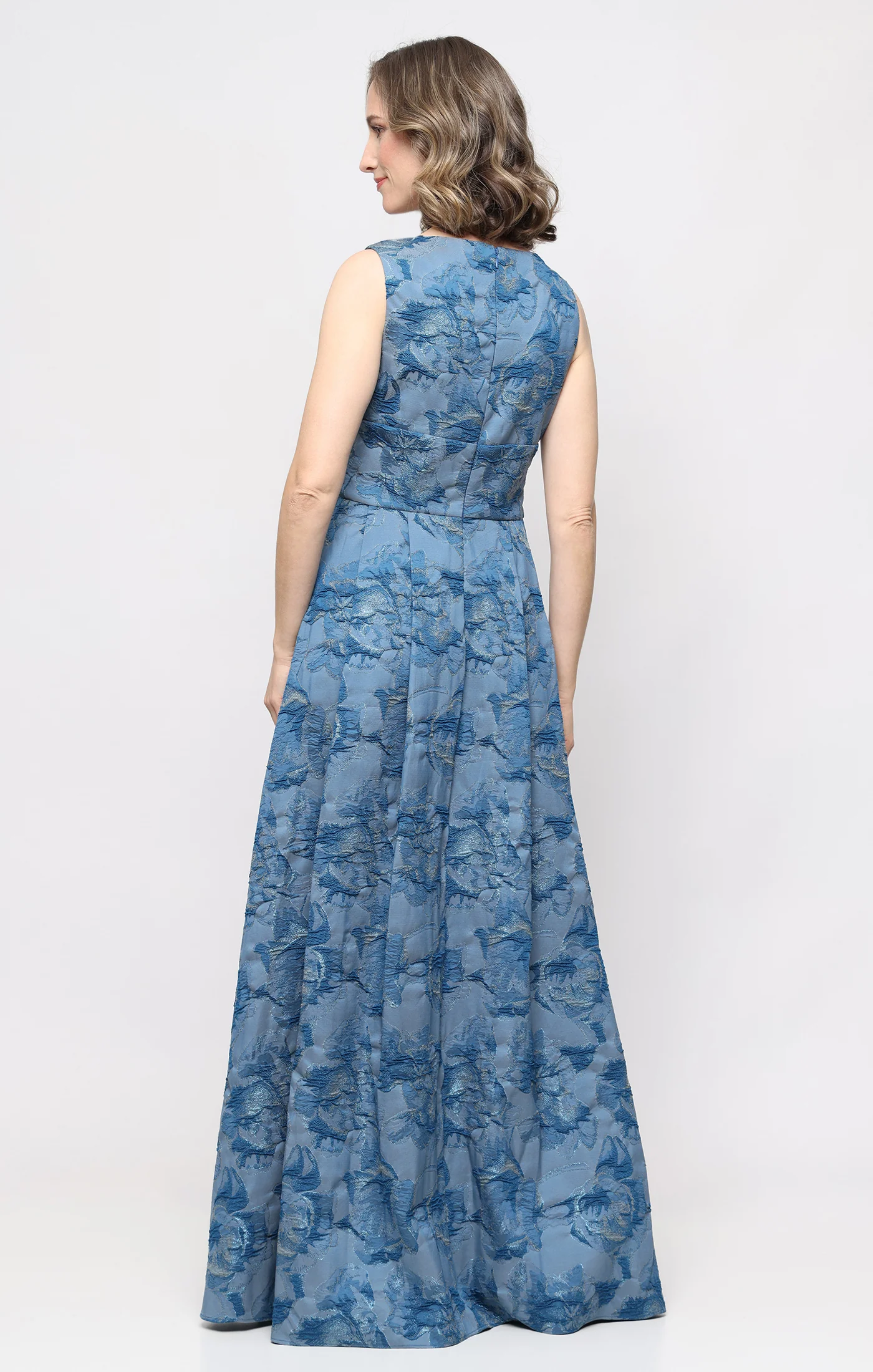 Sleeveless Printed Jacquard Dress with Tie Belt - Image 3