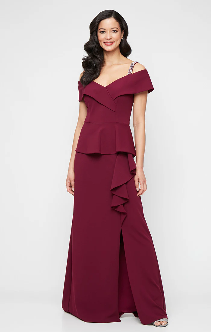 *Stretch Crepe Gown with Embellished Cold Shoulder Detail - Image 5