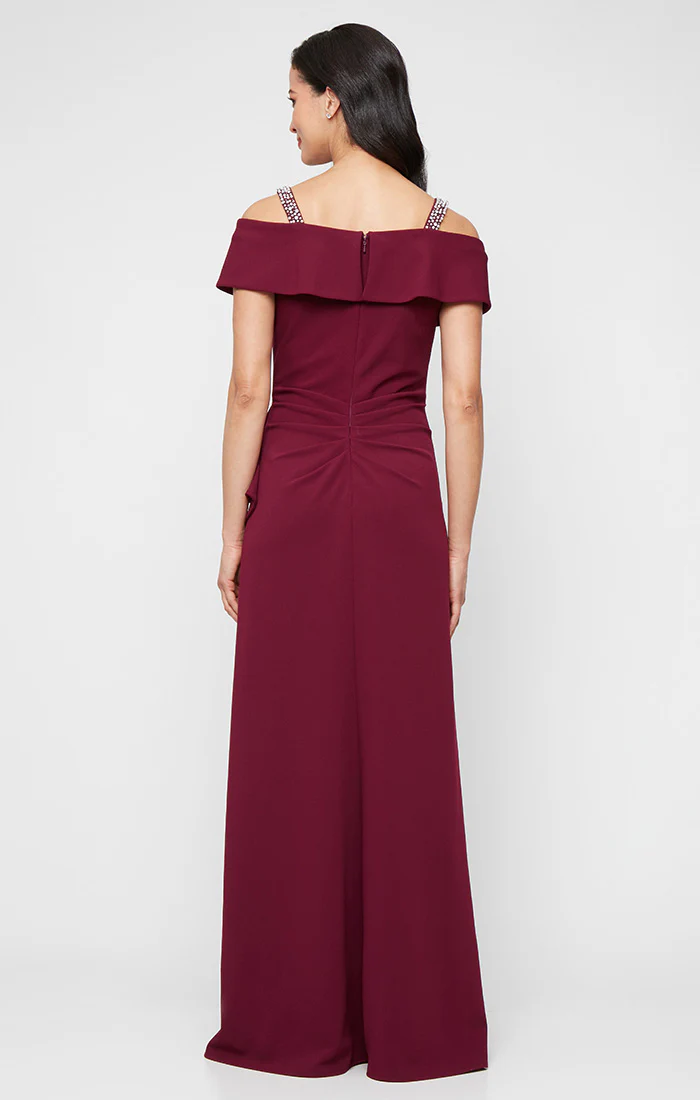 *Stretch Crepe Gown with Embellished Cold Shoulder Detail - Image 7