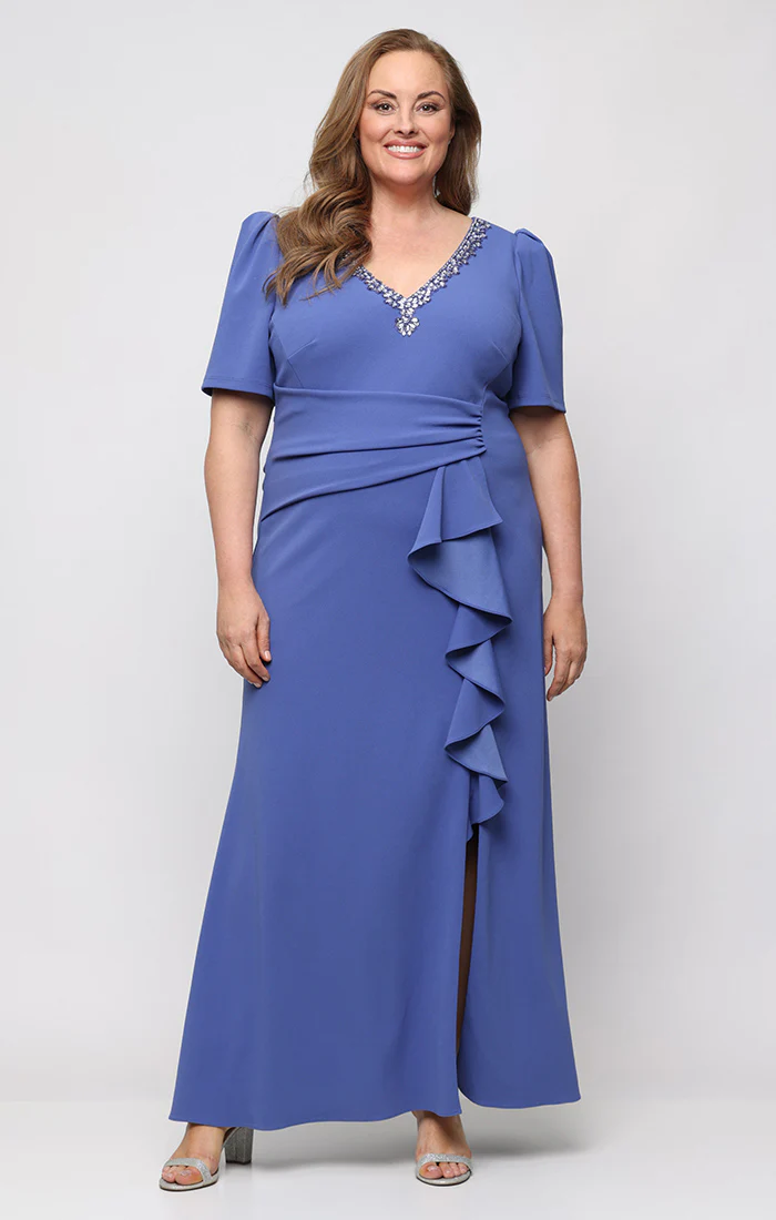 Plus Embellished Neckline Stretch Crepe Gown