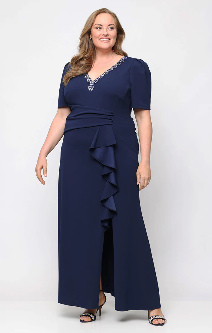 Plus Embellished Neckline Stretch Crepe Gown - Image 5