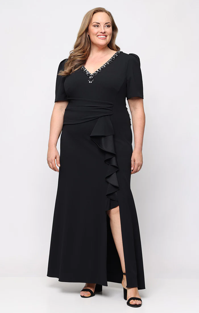 Plus Embellished Neckline Stretch Crepe Gown - Image 7