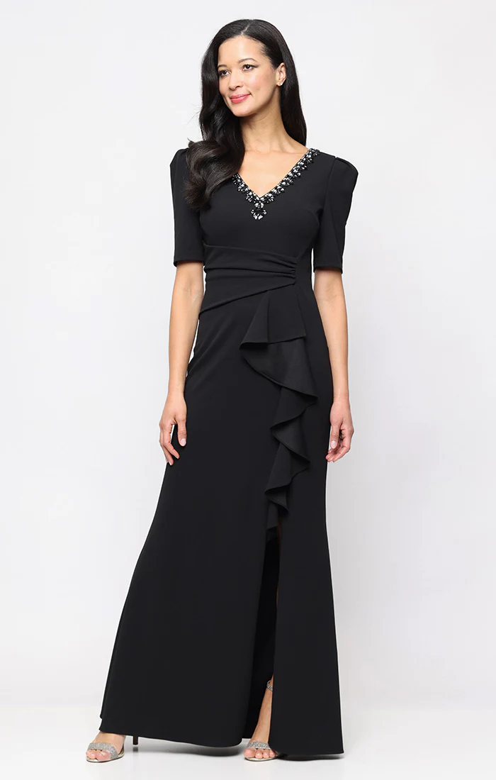 Embellished Neckline Stretch Crepe Gown - Image 7