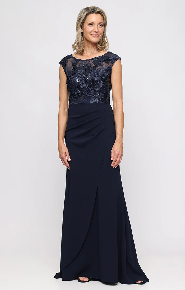 Regular - Stretch Crepe Dress with Soutache Bodice and Illusion Neckline
