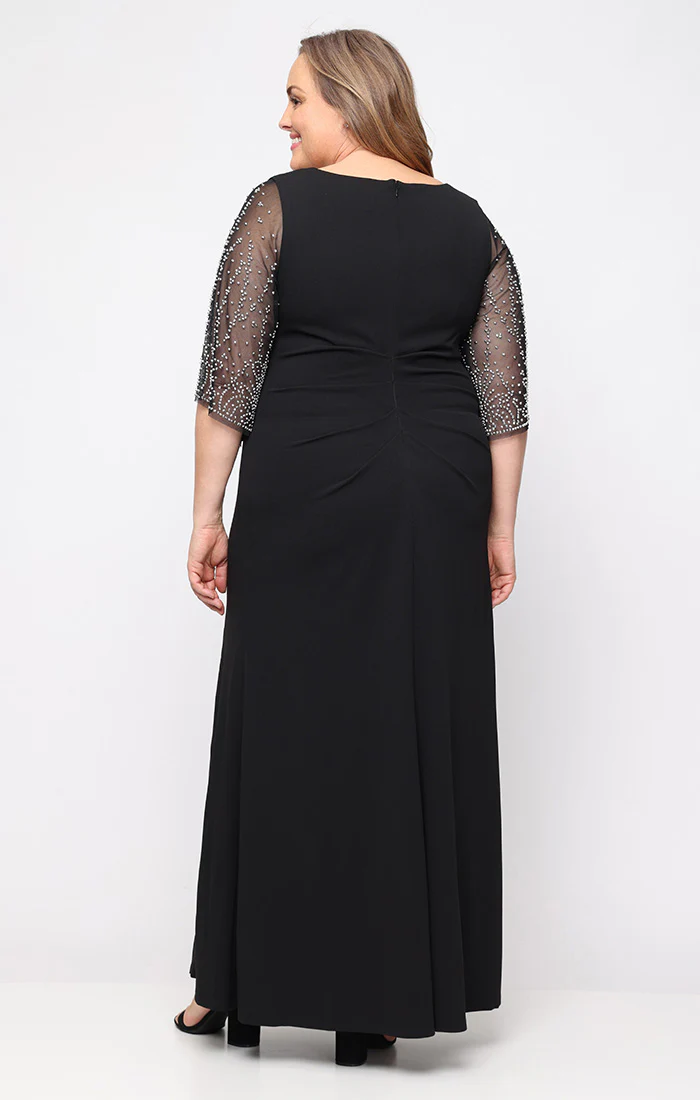 Plus - Crepe Dress with Square Neckline and Embellished Illusion Sleeves - Image 3