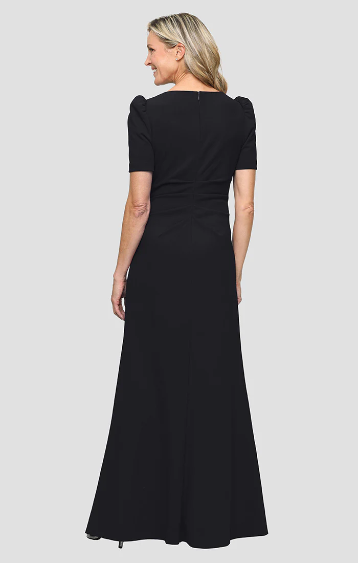 Petite - Stretch Crepe Puff Shoulder Gown - Image 2