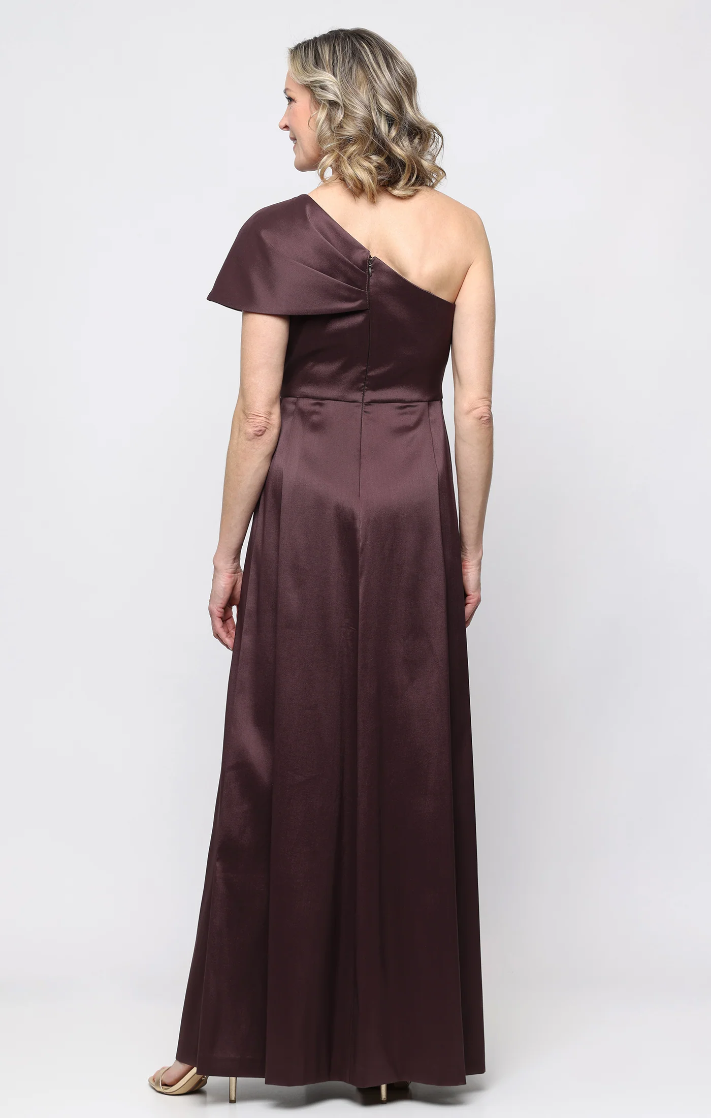 *Long Stretch Mikado One Shoulder Dress with Foldover Neckline - Image 3
