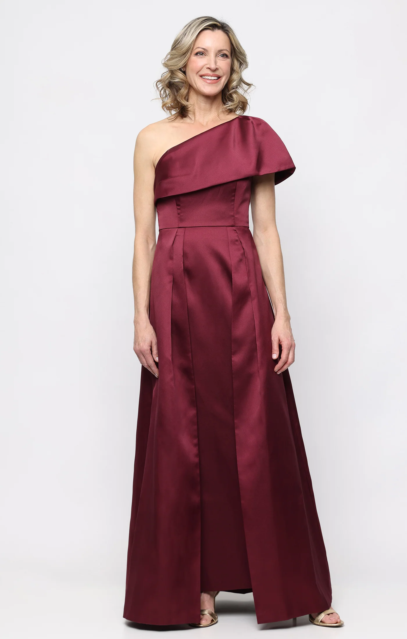 *Long Stretch Mikado One Shoulder Dress with Foldover Neckline - Image 4