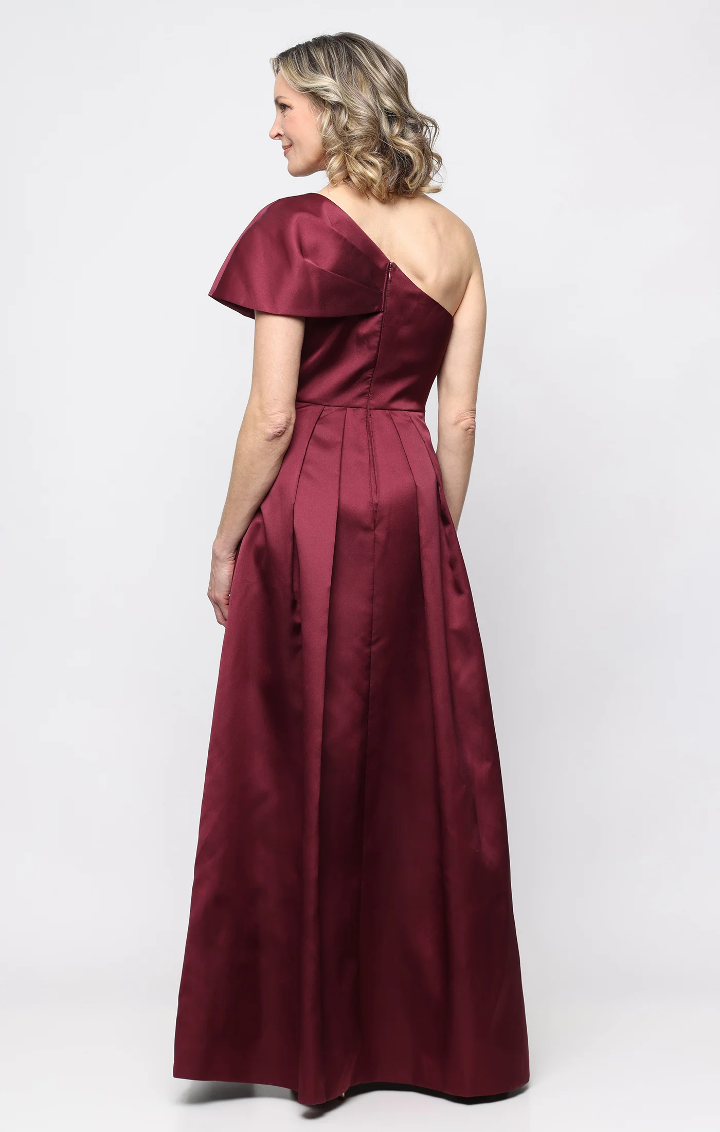 *Long Stretch Mikado One Shoulder Dress with Foldover Neckline - Image 6