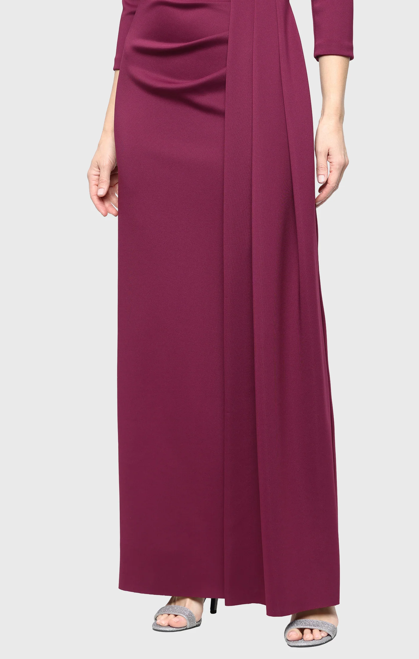 *Long Stretch Scuba Crepe Dress with Gathered Skirt Detail and 3/4 Sleeves - Image 5