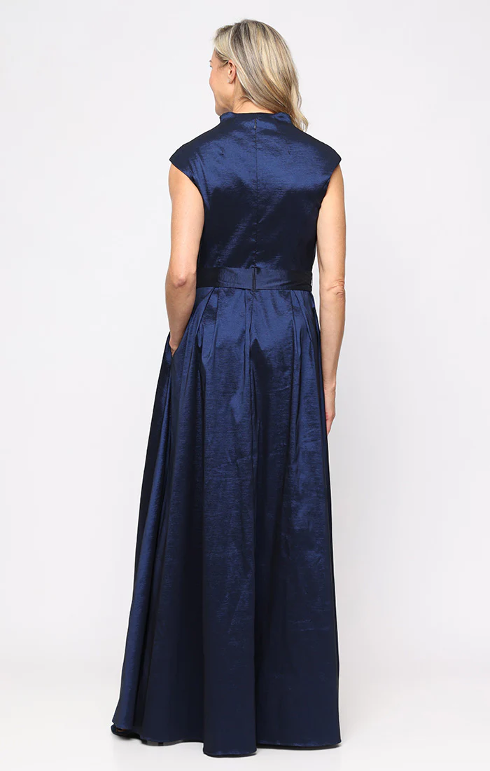 Stretch Taffeta Gown with Tie Waist - Image 3