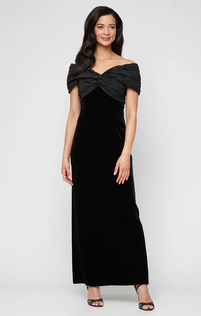Velvet & Taffeta Off the Shoulder Gown