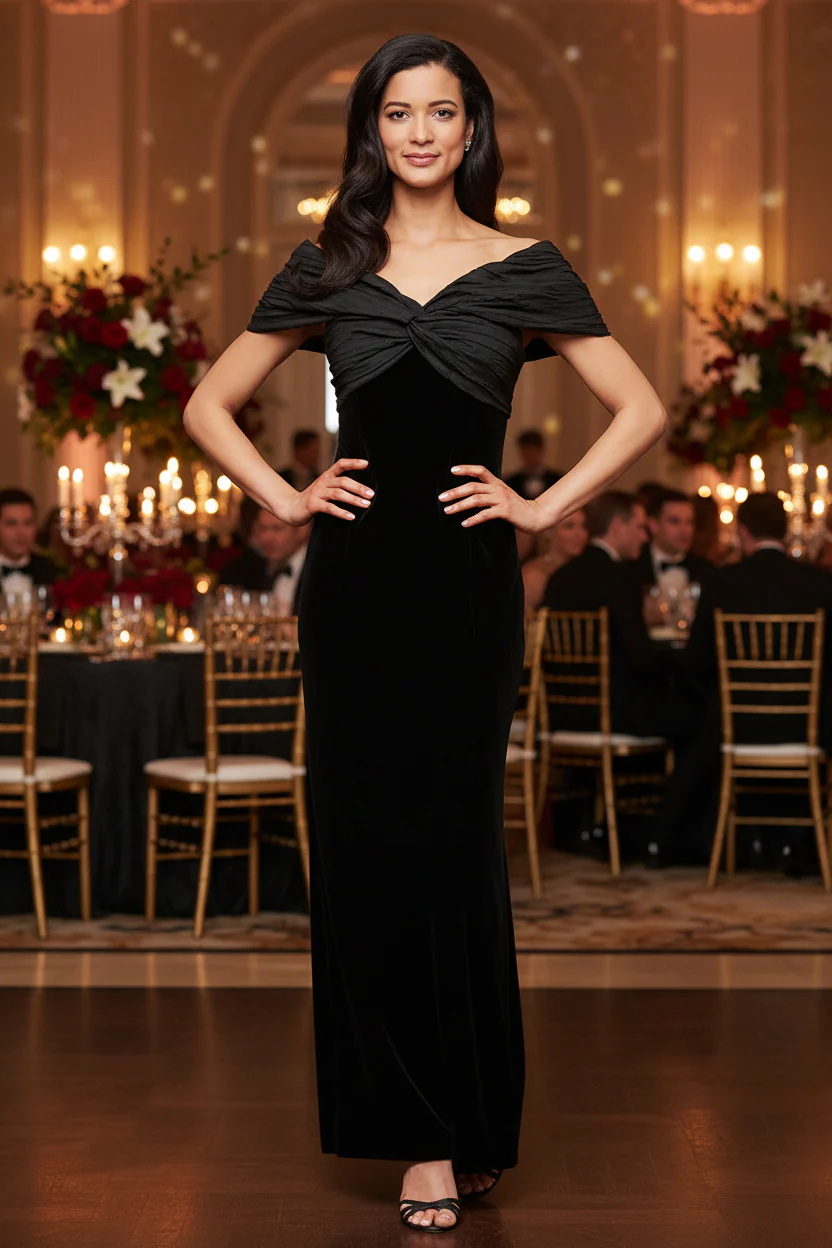 Velvet & Taffeta Off the Shoulder Gown - Image 4