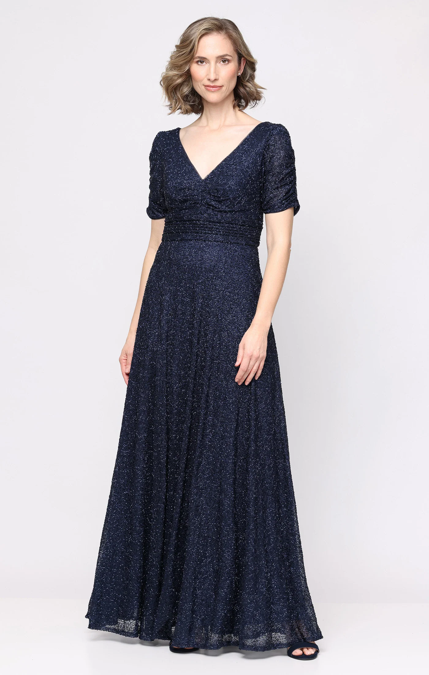 Petite Long Sequin Dress with Ruched Waist