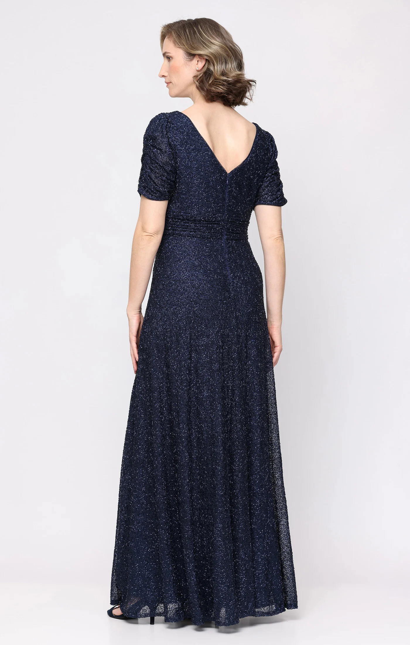 Long Sequin Dress with Ruched Waist - Image 3