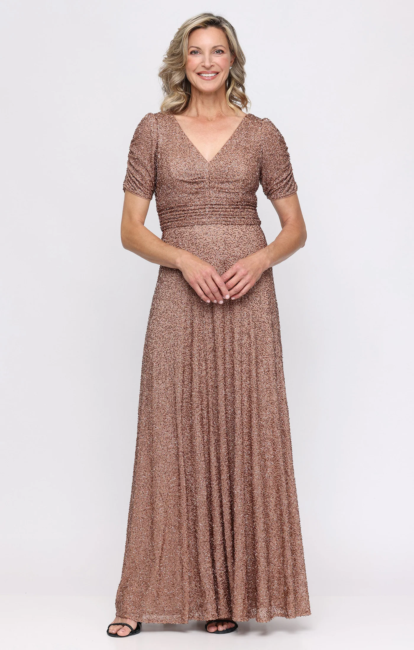 Long Sequin Dress with Ruched Waist - Image 4