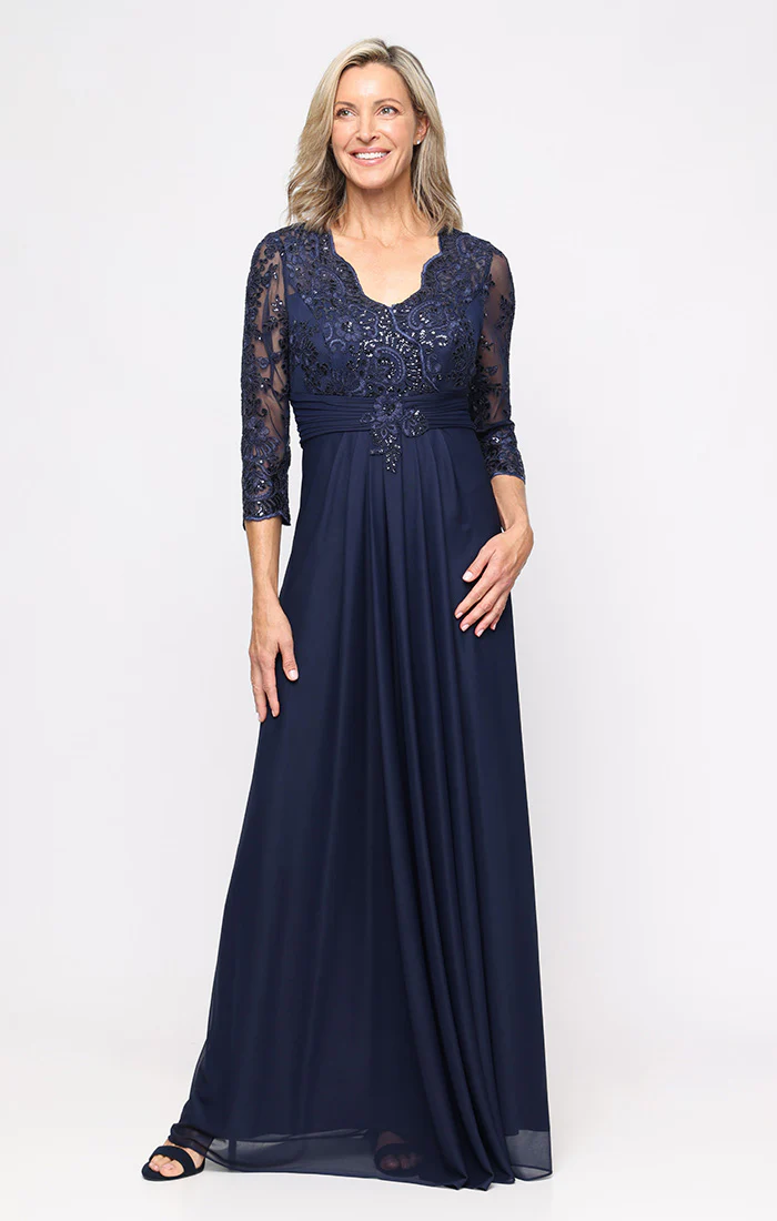 Long A-Line Dress with Illusion Sleeves