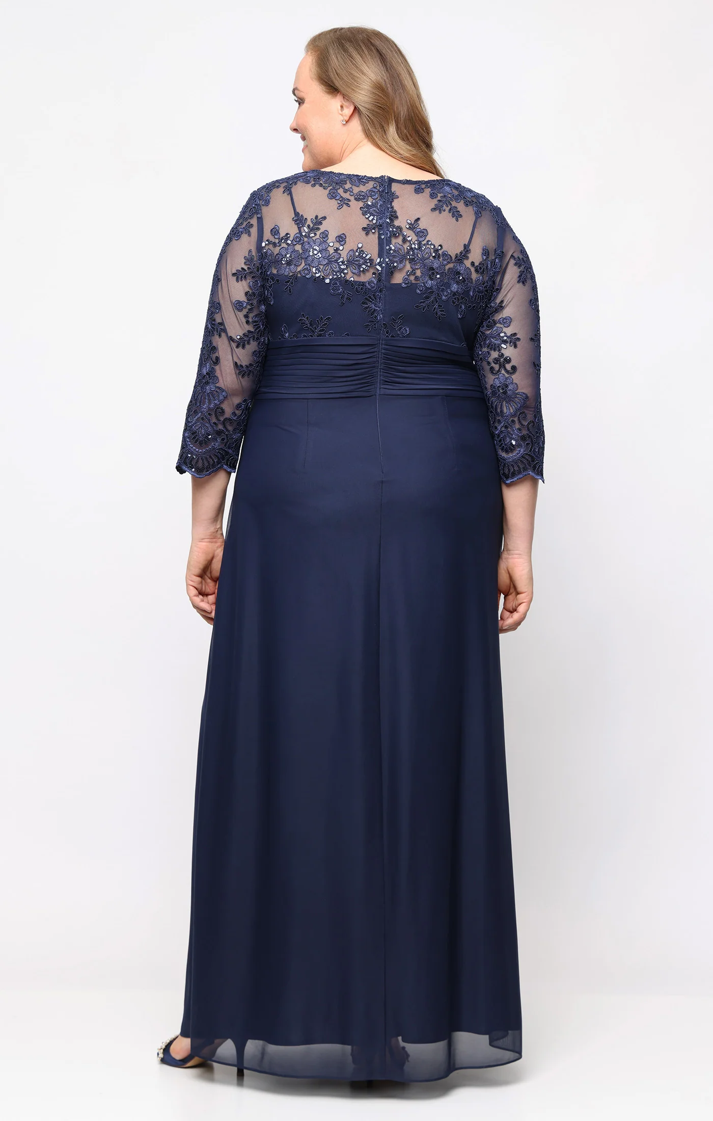 Plus Long A-Line Dress with Illusion Sleeves - Image 3