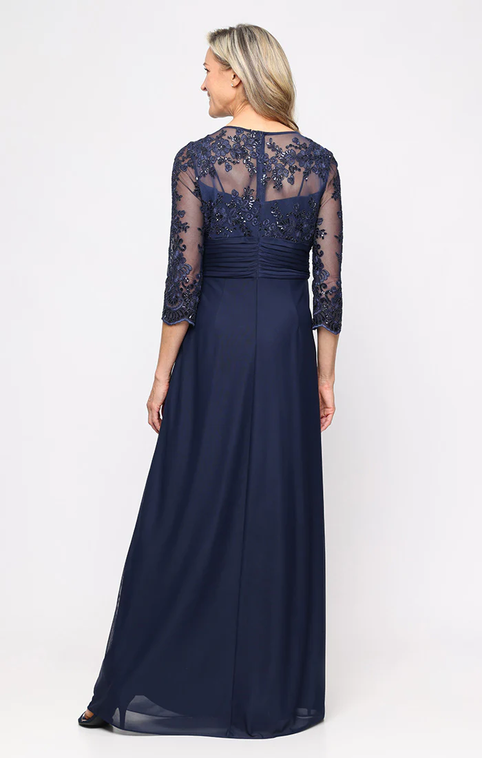 Long A-Line Dress with Illusion Sleeves - Image 3