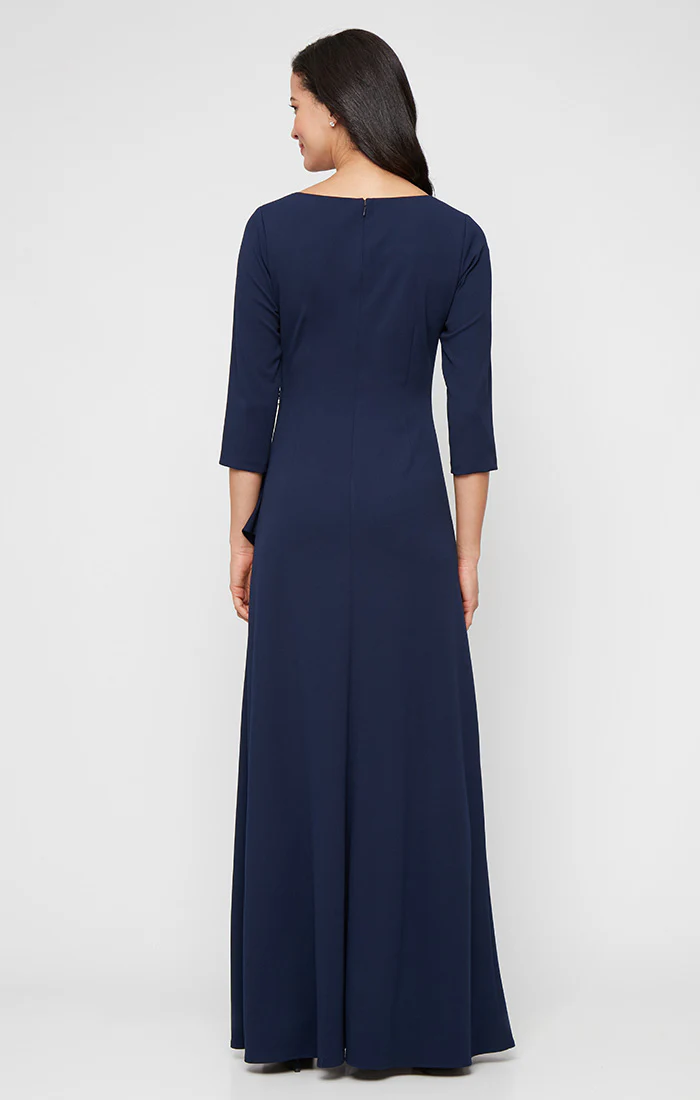 *Long V-Neck Dress With Cascade Detail Skirt - Image 3