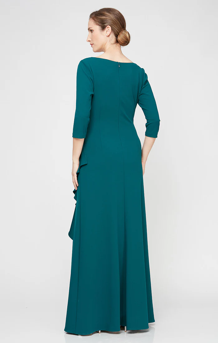 *Long V-Neck Dress With Cascade Detail Skirt - Image 5