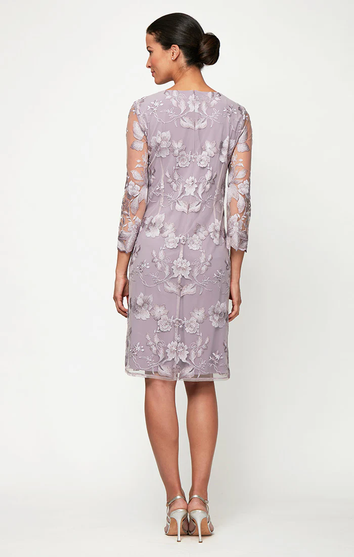 Regular - Embroidered Elongated Lace Mock Jacket with Jersey Sheath Dress - Image 2