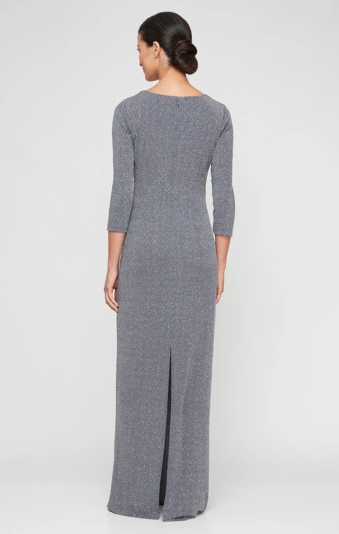 *Metallic Knit Twist-Knot Waist Ruffle-Skirt Gown - Image 2