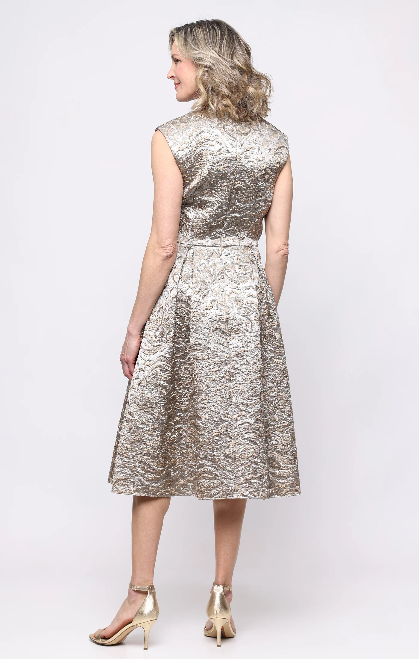 Midi A-Line Jacquard Dress with V-Neckline - Image 3