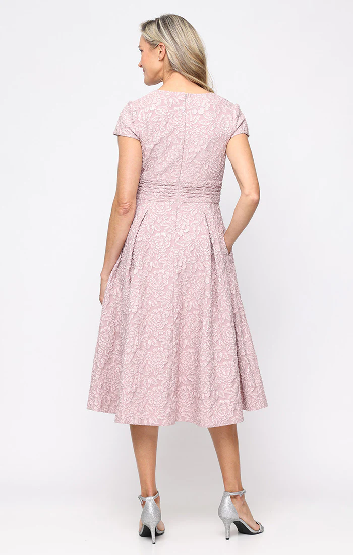 Embossed Crepe Party Dress with Notched Neckline - Image 3