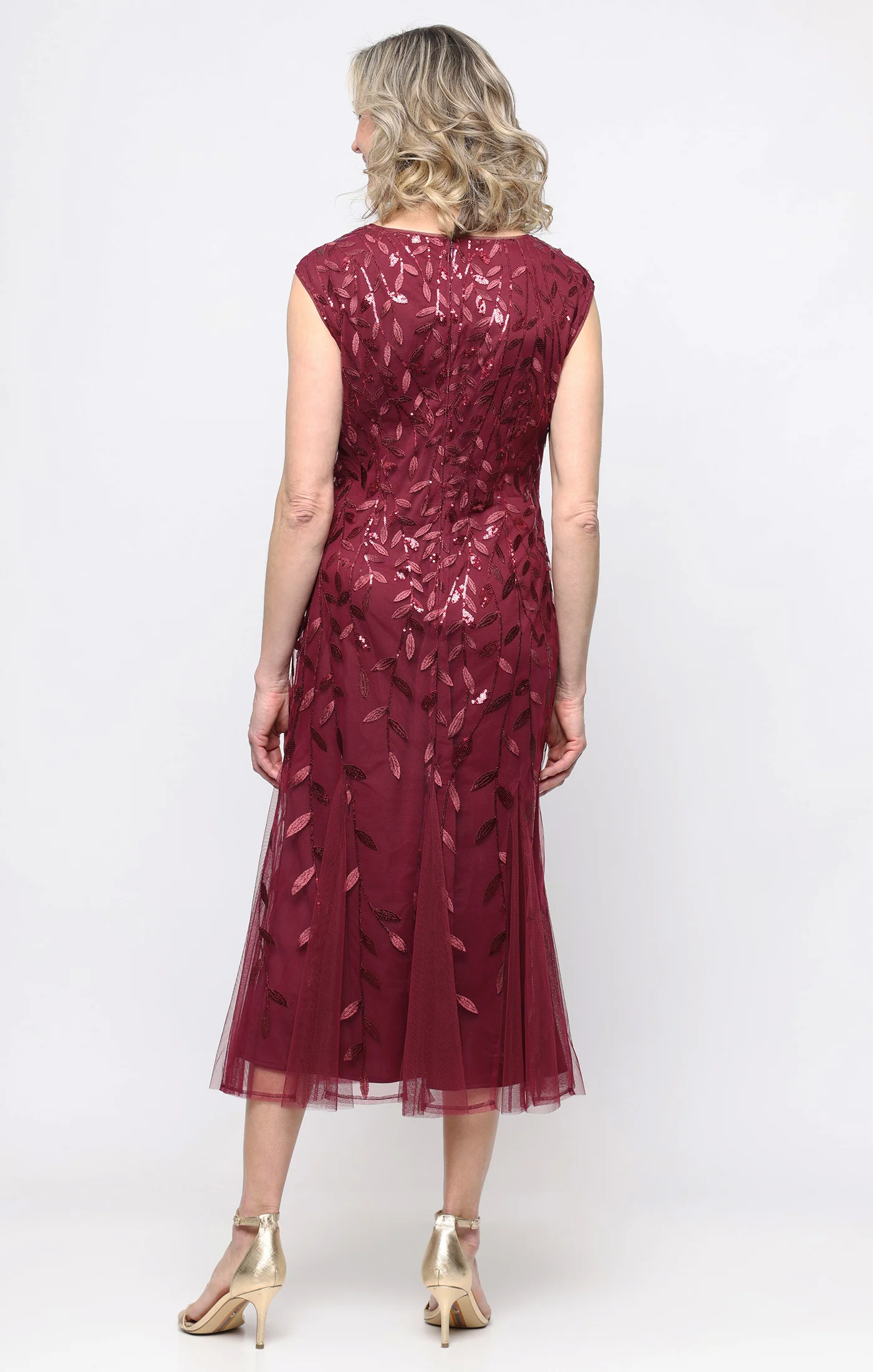 Petite Midi Embroidered Dress with Illusion Neckline and Godet Detail Skirt - Image 14