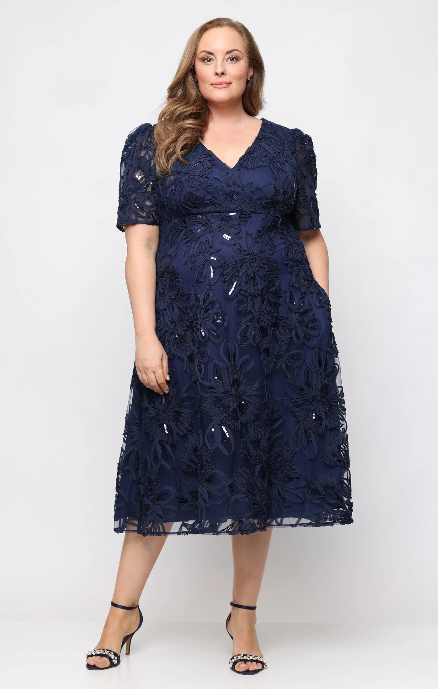 Plus Midi Embroidered Soutache A-Line Dress