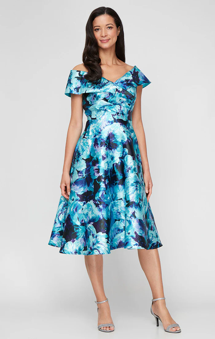 Regular - Midi Printed Mikado A-Line Dress