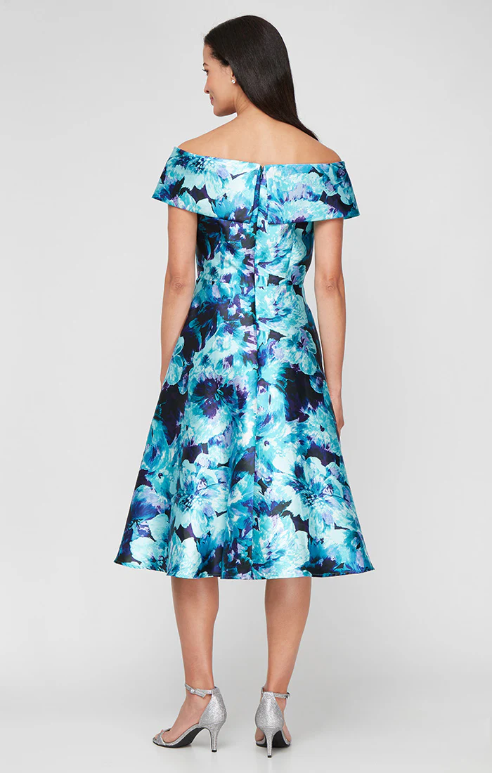 Regular - Midi Printed Mikado A-Line Dress - Image 3