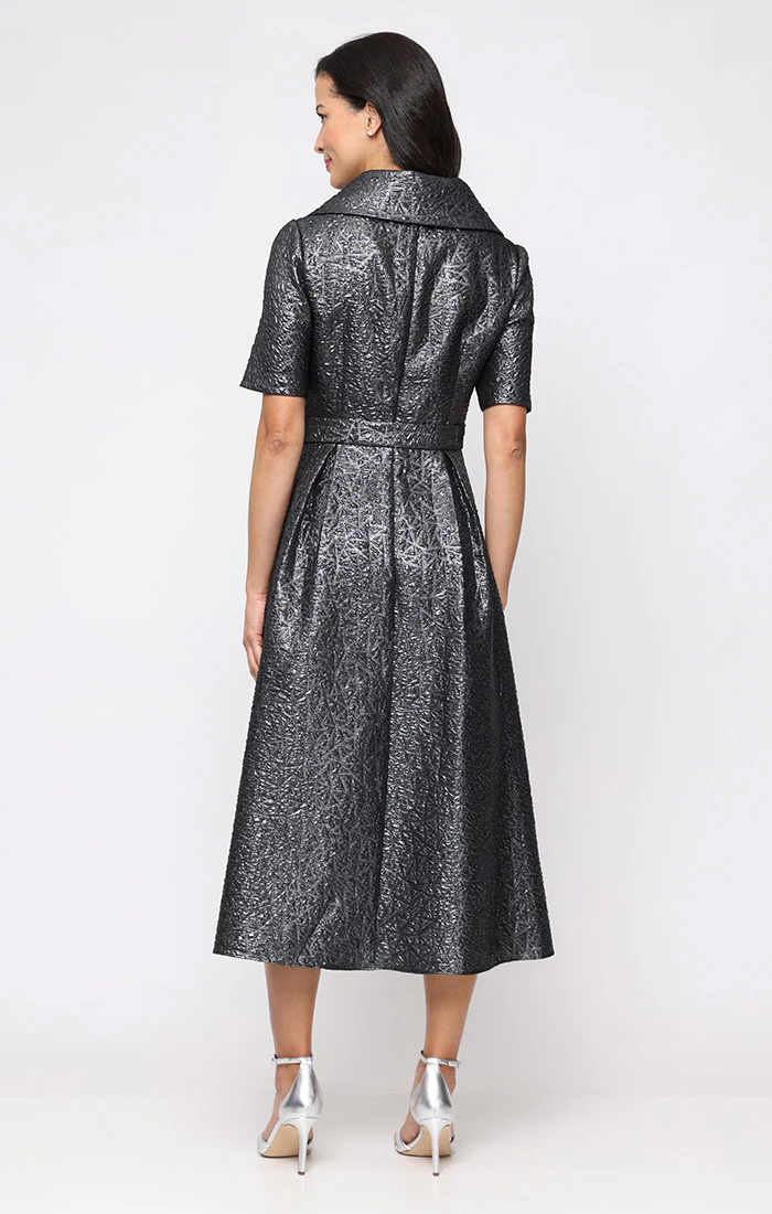 Regular - Jacquard A-Line Dress with Collar and Tie Waist - Image 3