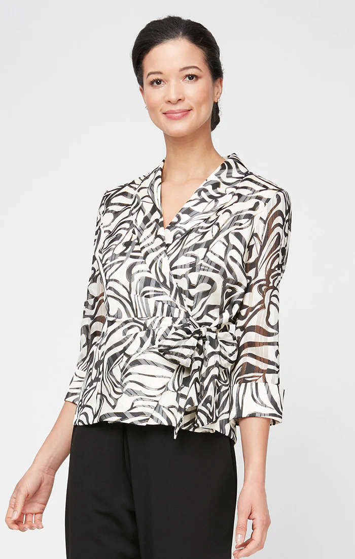 Petite Printed Side Closure Blouse with Collar