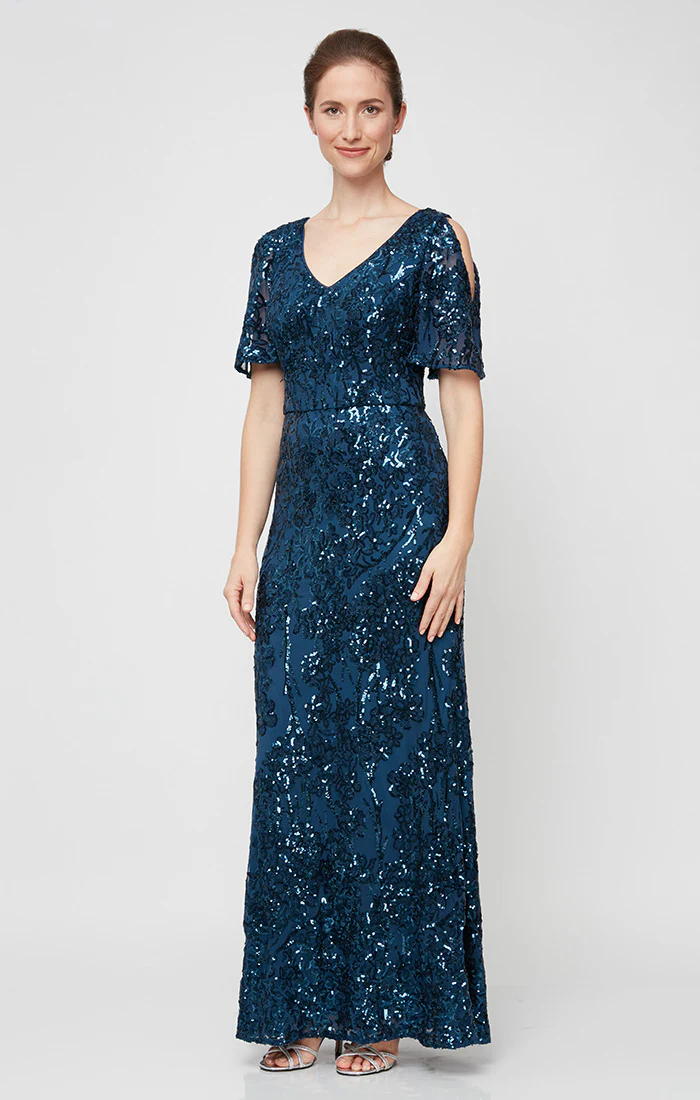 Petite - Caroline Flutter Sleeve Sequin Gown - Image 3