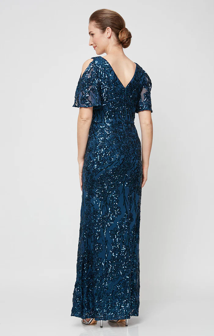Petite - Caroline Flutter Sleeve Sequin Gown - Image 4