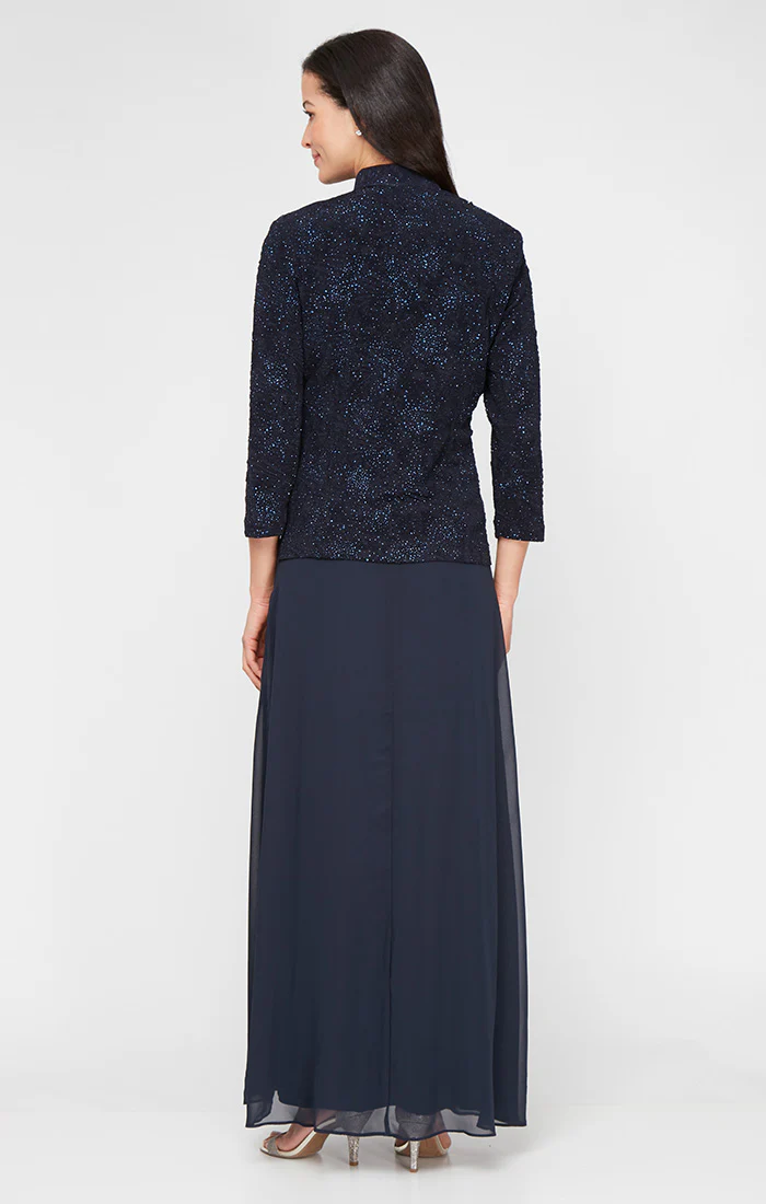 Petite Glitter Jacquard Knit Mandarin-Collar Jacket Dress - Image 4