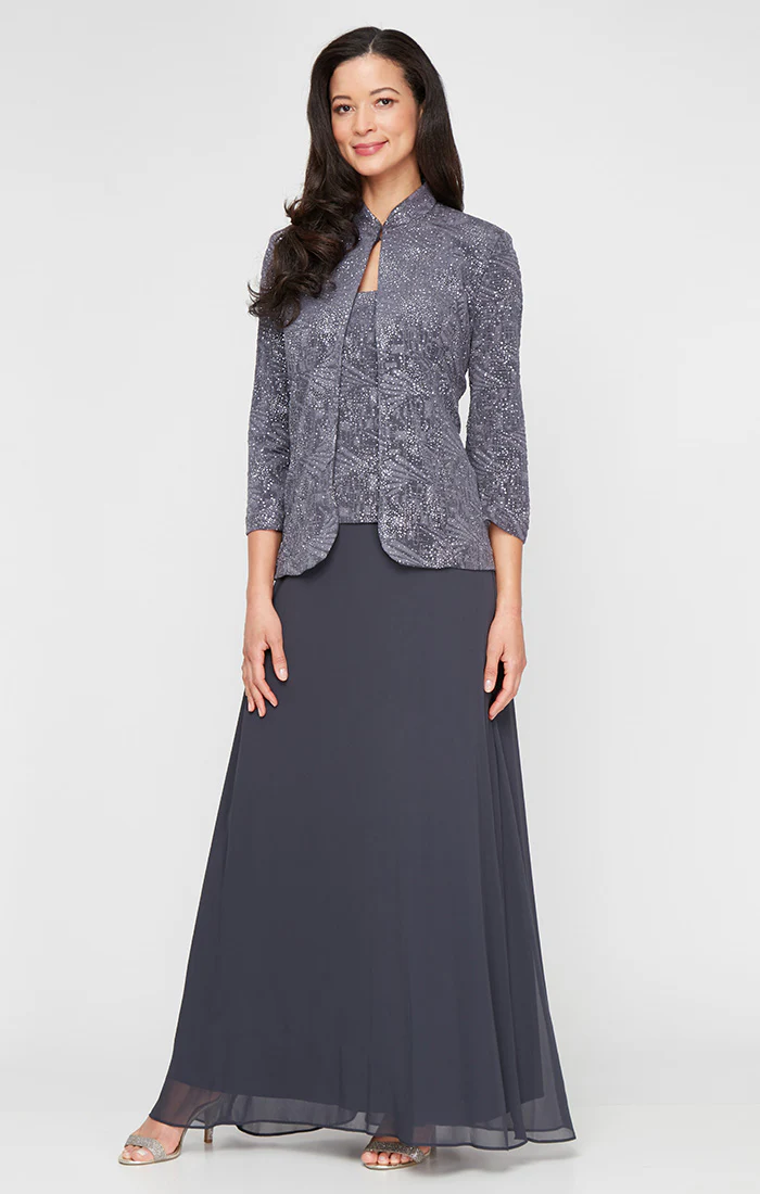 Petite Glitter Jacquard Knit Mandarin-Collar Jacket Dress - Image 6