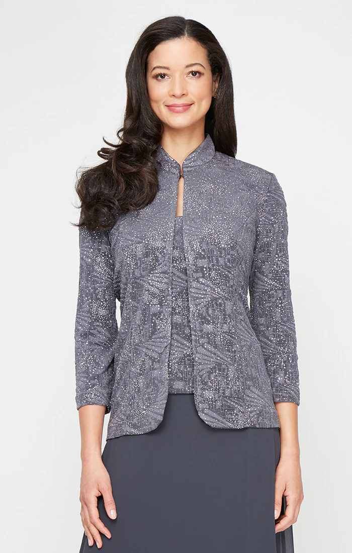 Petite Glitter Jacquard Knit Mandarin-Collar Jacket Dress - Image 7